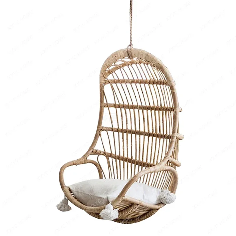 

Nordic Style Simple Real Rattan Hanging Basket Balcony Swing Chair Hanging Chair Home Indoor Rocking Chair garden furniture