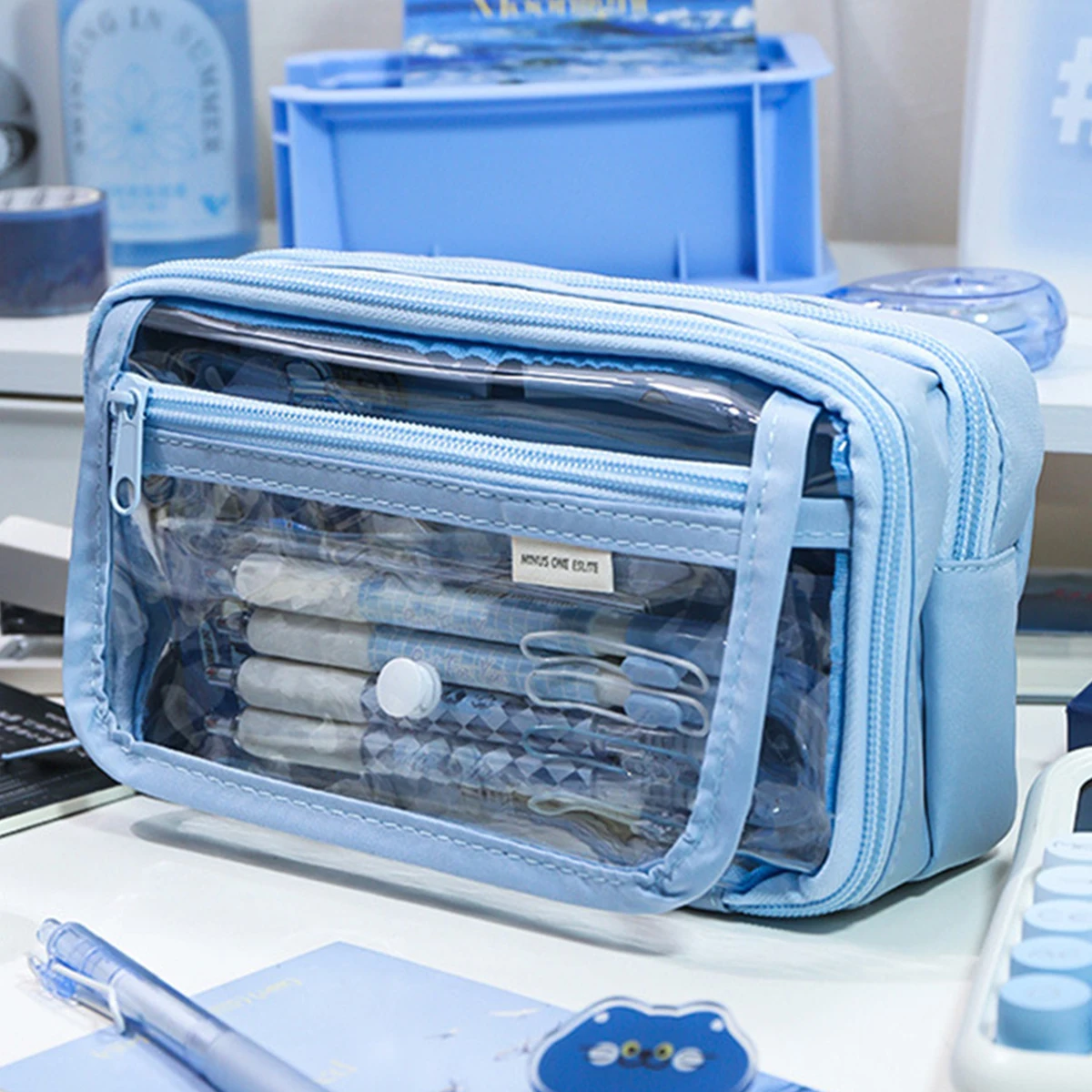 1 قطعة حقيبة أقلام رصاص لطلاب المدارس بسعة كبيرة متعددة الوظائف حافظة أقلام معكرون اللون مطابقة مقلمة لطيفة