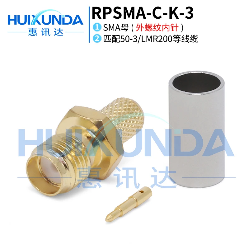 RPSMA-C-K-3 SMA female male thread pin reverse crimp 50-3/LMR200 cable connector K5