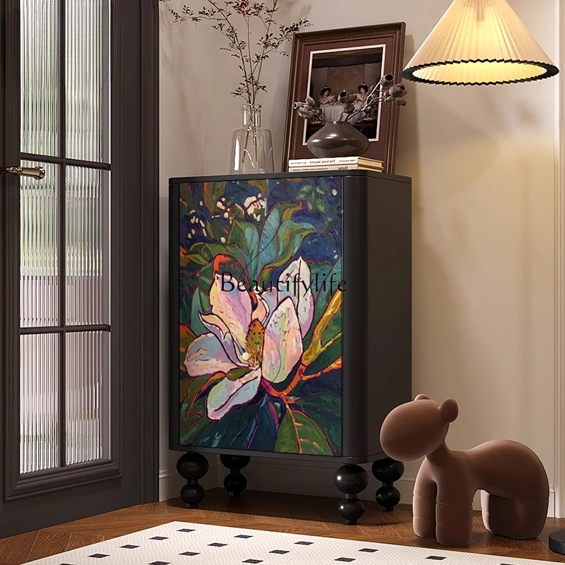 

Modern minimalist Nordic plant art solid wood living room locker bedroom bedside cabinet