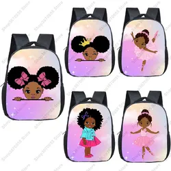 12 Inches Cute Little African American Ballerina Dancing Backpack Children School Bags Afro Girl Boobag Kid Kindergarten Toddler