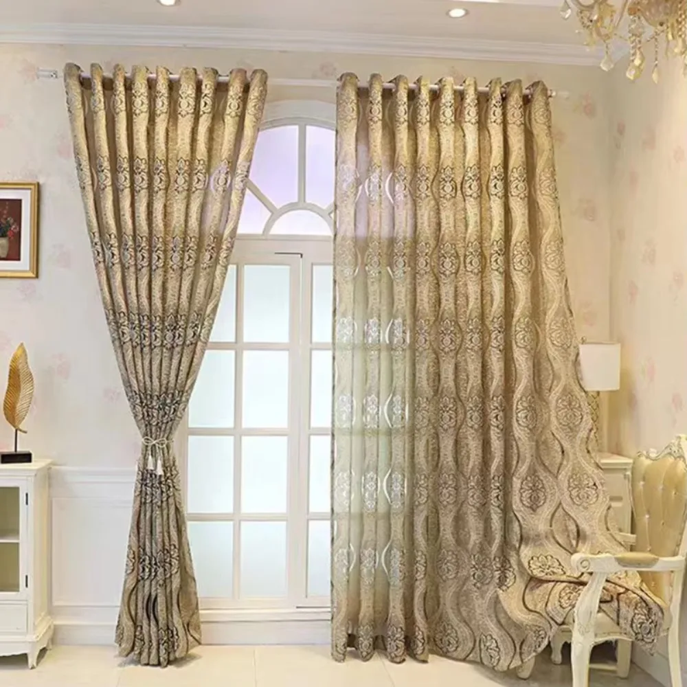 Embossed Embroidered Brown Curtain Tulle Window Drapes Balcony Home Living Room Decor Bedroom Blackout Curtains Party Decoration