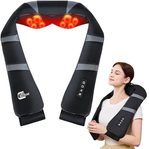 

3D Neck Massager with Heating & Bluetooth Music, Shiatsu Deep Tissue Kneading, 8 Modes Rechargeable Cordless, Office Car Home Us
