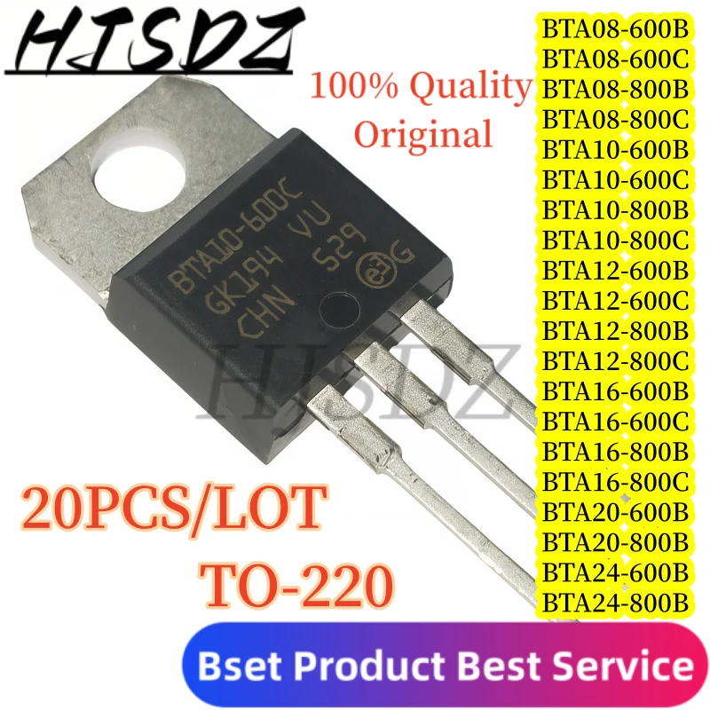 

100% Quality Original【20PCS/LOT】 BTA16-800C BTA08 600B 600C 800B 80C BTA10 BTA12 BTA16 BTA20 TO-220 Bidirectional thyristor