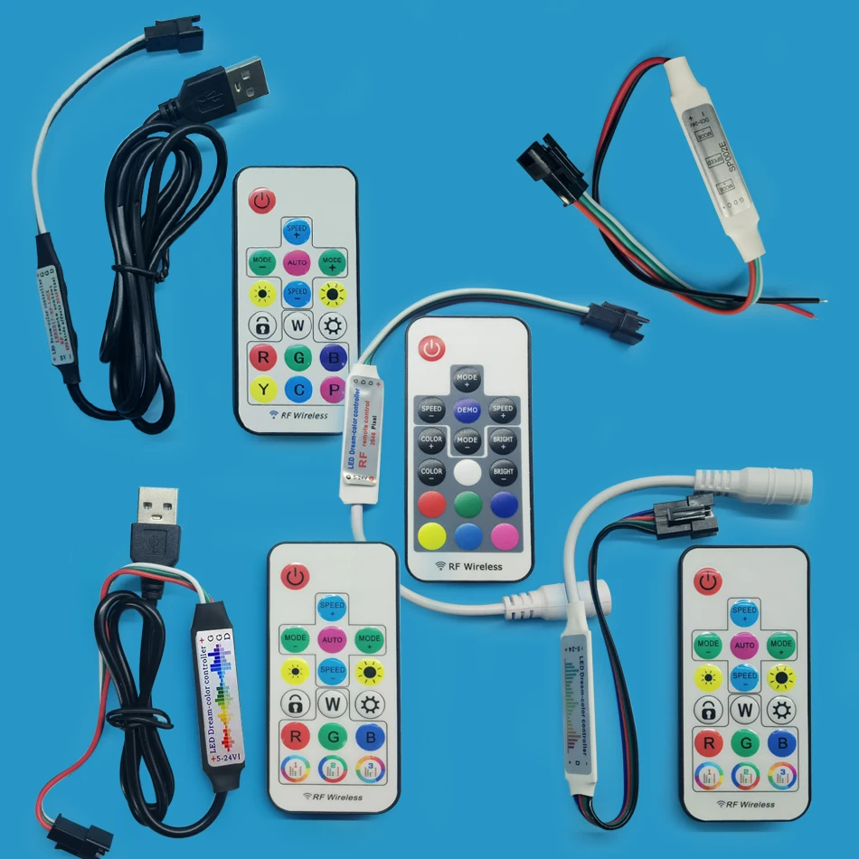 WS2812B RGB Full color LED stirp contorller USB/DC 3key 17Key RF, Musice 14Key Remote For SK6812 WS2811 WS215 LED lgiht string