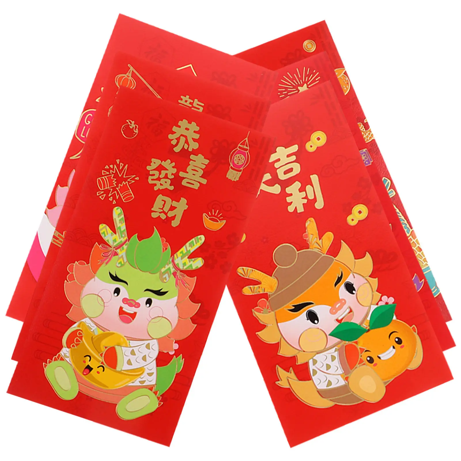 

6Pcs Red Envelopes Chinese New Year 2024 Dragon Zodiac Theme Creative Cartoon Hongbao Paper Money Pockets Festive Lucky Gift