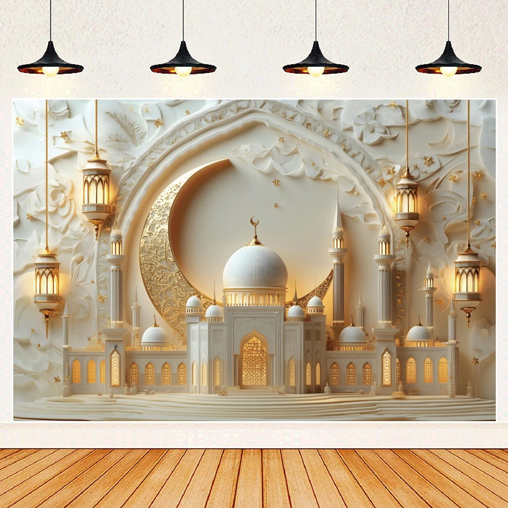 عيد مبارك 2025 ديكور راية خلفية أضواء القمر الذهبي رمضان كريم بناء إسلامي منزل مسلم حفلة صورة خلفية