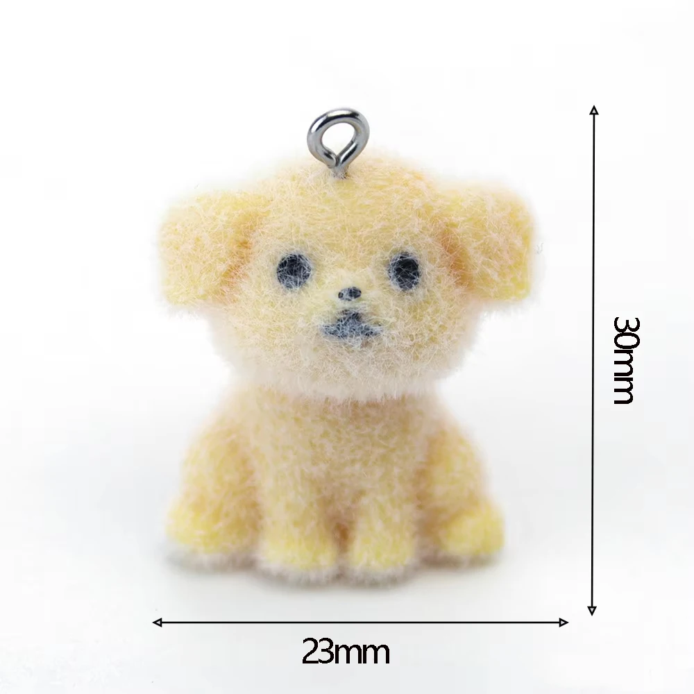 20Pcs 3D Resin Flocking Puppy Charms Plush Dolls Dog Pendant for Necklace Earrings Keychain Making DIY Jewelry Accessories