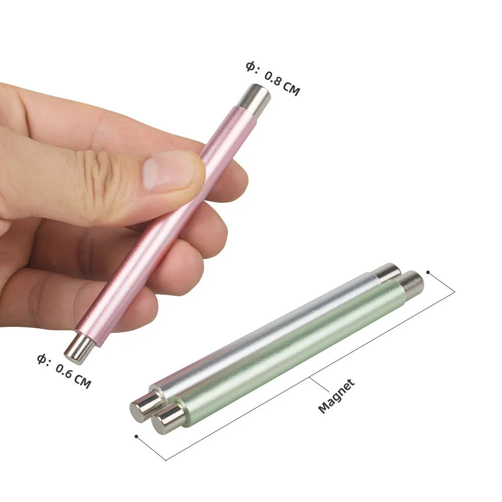 1 pçs dupla extremidade arte do prego vara magnética olho de gato bola magnética alça de alumínio cilíndrico uv gel ímã ferramentas manicure diy ferramenta