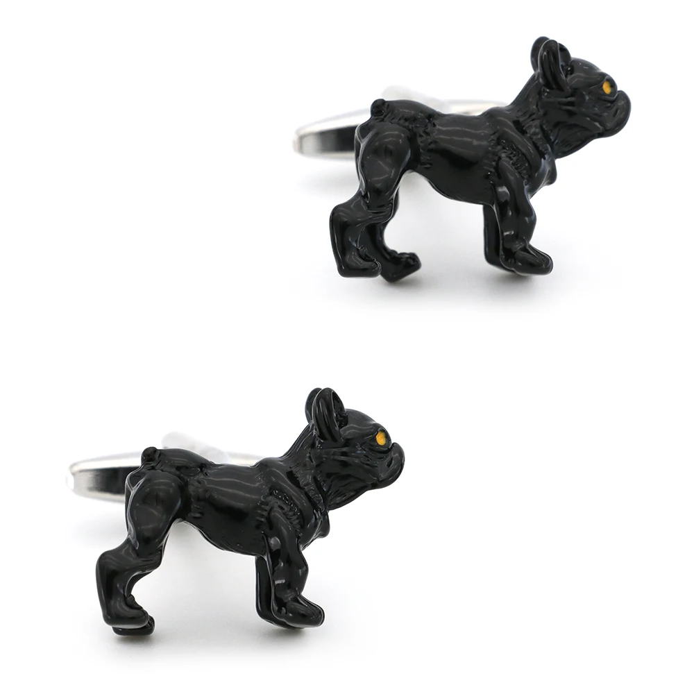 Bulldog Cuff ลิงค์สำหรับผู้ชายสัตว์เลี้ยงสุนัขออกแบบวัสดุทองเหลืองคุณภาพสีดำ Cufflinks ขายส่งและขายปลีก