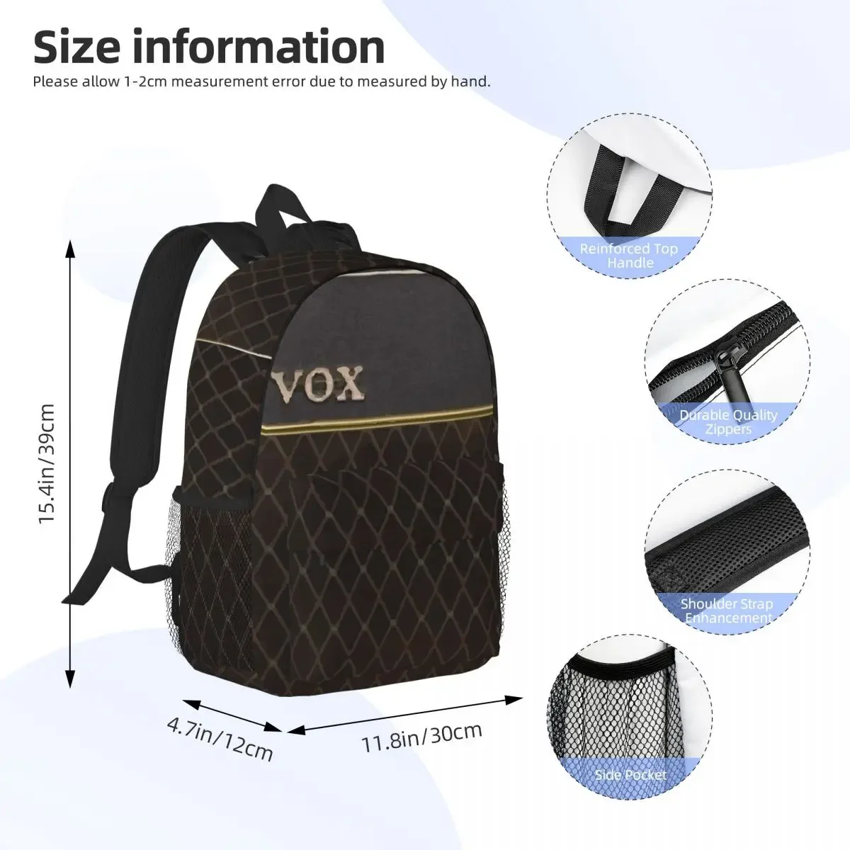 Vox AC30 Amplifier Backpacks Boys Girls Bookbag Cartoon Students School Bags Travel Rucksack Shoulder Bag Large Capacity