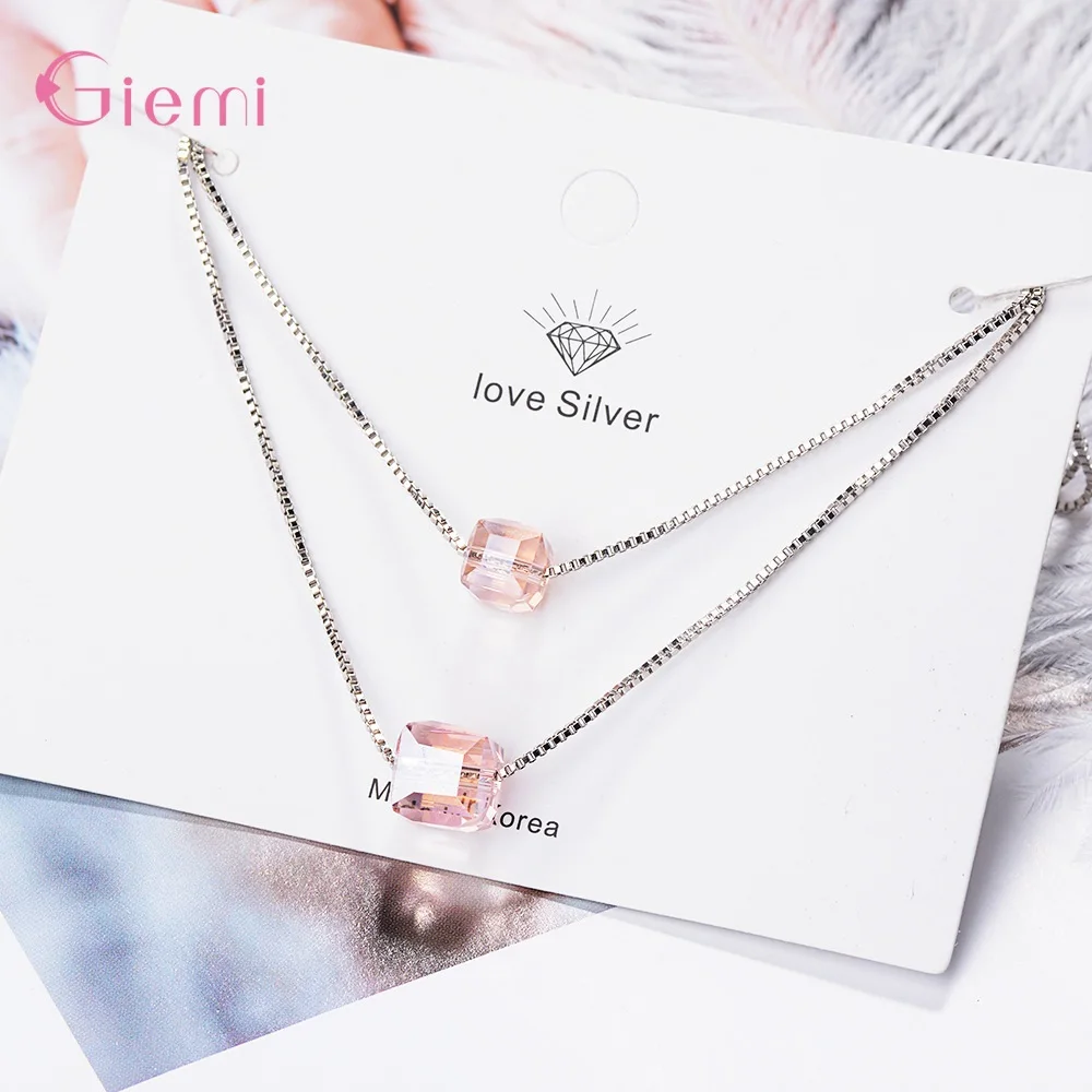 

Minimalist 925 Sterling Silver Square Shaped Crystal Zircon Pendant Necklaces for Women Girls Wedding Party Fashion Jewelry Gift