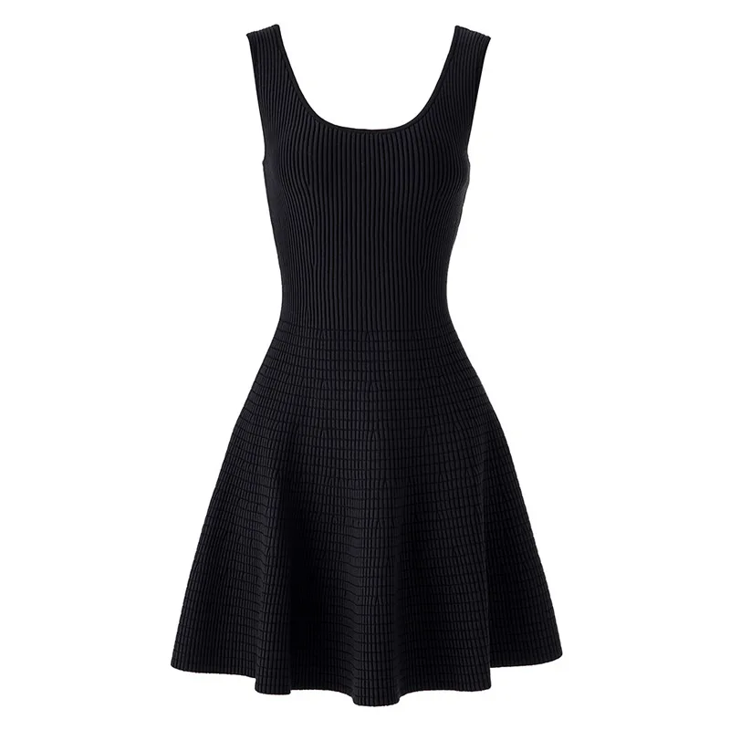 Abito da donna in cotone lavorato a maglia Mini abito senza maniche con scollo a V a trapezio