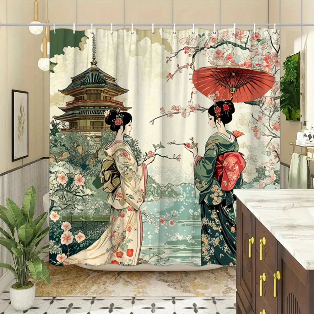 1pc Kittens on Swing Shower Curtain Adorable Tabby Kittens on Red Wooden Swing Surrounded by Roses And Butterflies in Dreamy Gar