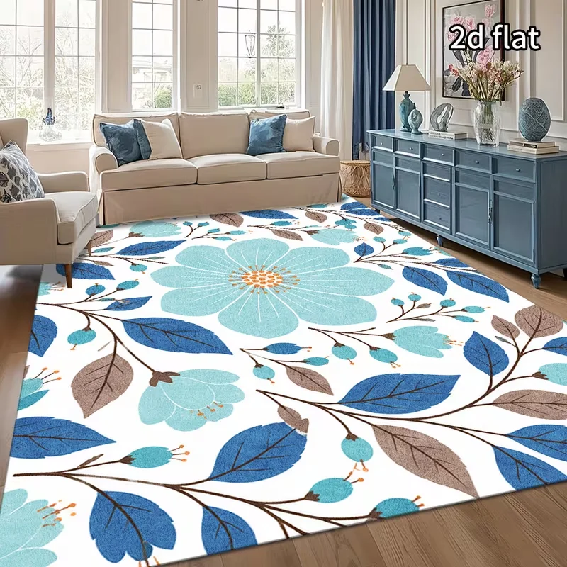 Watercolor Teal Palm Leaf Tropical Area Rug Anti Slip Floor Carpet Botanical Print Living Room Bedroom Coastal Indoor Carpet