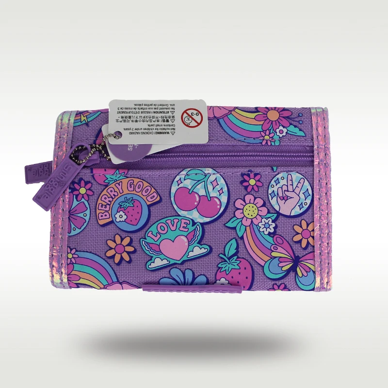 Australia smiggle cartera para niños niñas púrpura Arco Iris mariposa cartera de mano carpeta de cuero tres capas tarjetero 5 pulgadas