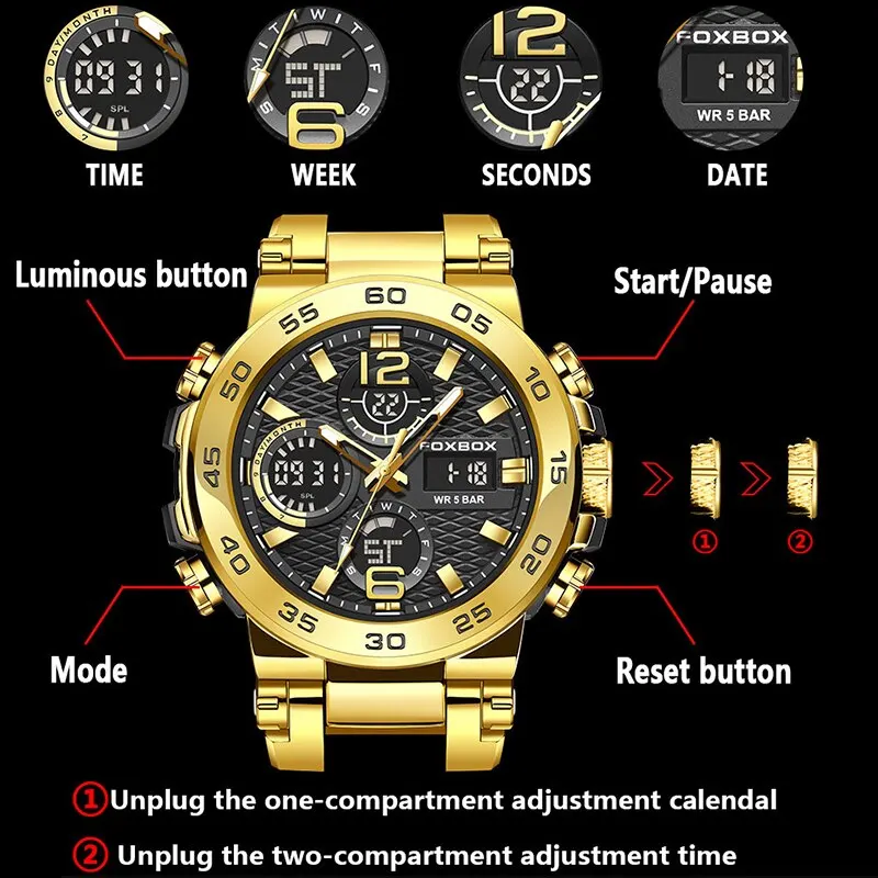 FOXBOX Business Watch Men Fashion Diver Watch Men Top Brand Luxury Sport Waterproof Military Chronograph Relógio Masculino+BOX