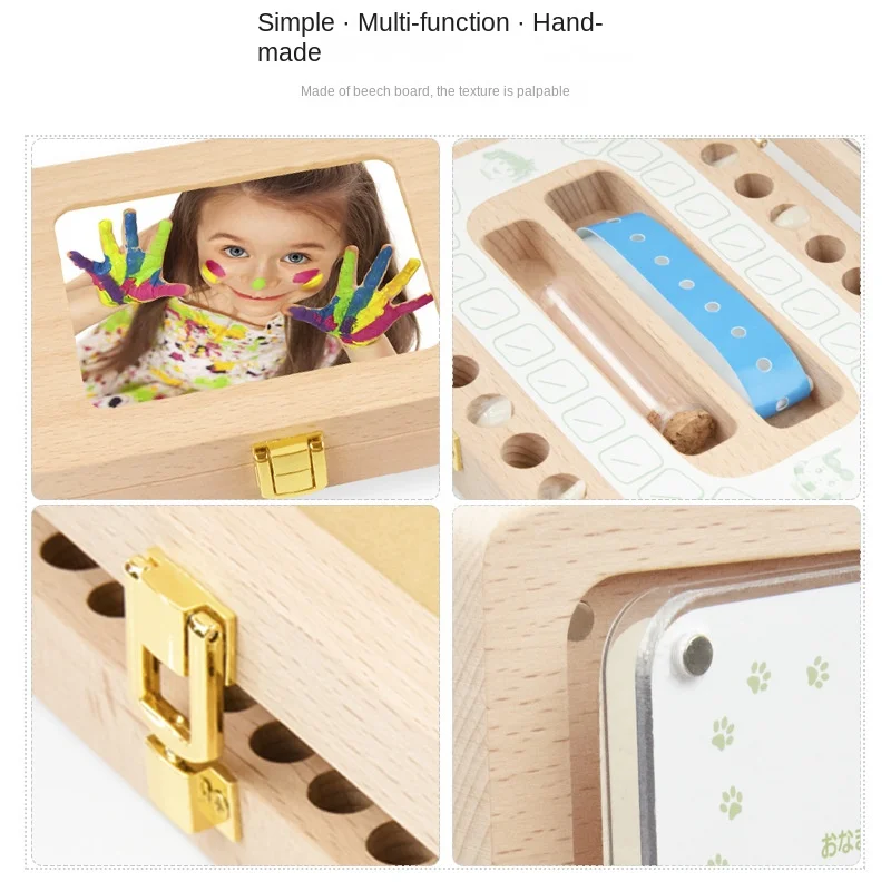 Baby Tooth Box Wooden Dental House Children Teeth Drop Box Hoto Frame Teeth Hair Storage Container Saver Memorial Box Kids Gifts