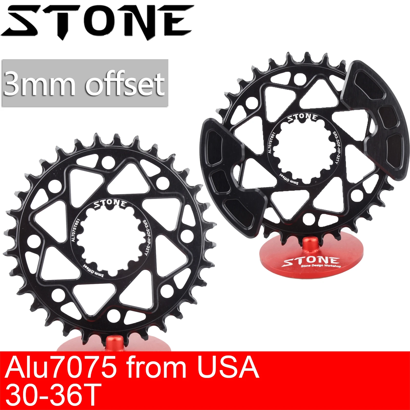 Stone Bike Chainring with Chainring Guard Round 3mm Offset Direct Mount for Sram DUB GX Eagle X9 X0 XX1 X01 30t 32 34t 36T