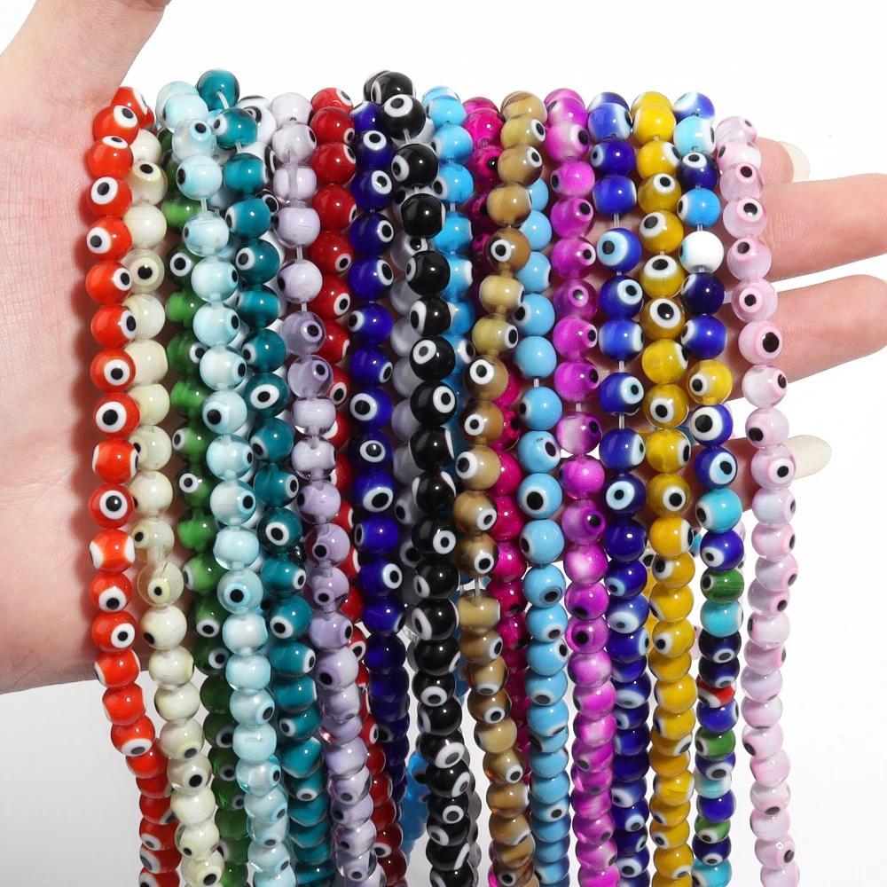 

4 6 8 10mm Lampwork Flat Round Beads Multicolor Evil Eye Loose Spacer Glass Bead For Jewelry Making DIY Charm Bracelet Accessory