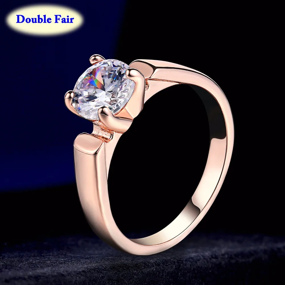 Classic Elegant Cubic Zirconia Engagement Finger Ring Rose Gold Color Crystal Fashion Wedding Jewelry For Man and Women DWR054