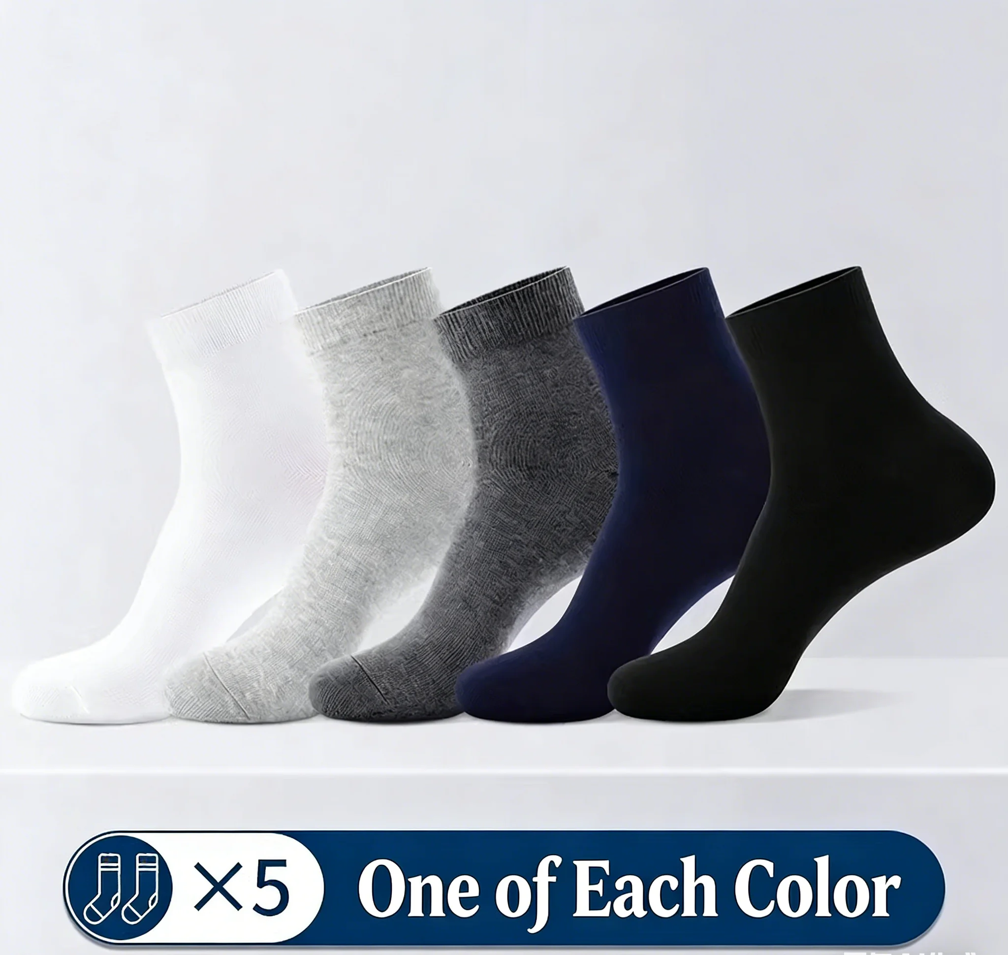 5 pairs of men's pure cotton sweat absorbing, odor proof and warm mid tube socks, all season solid color, school sports/business