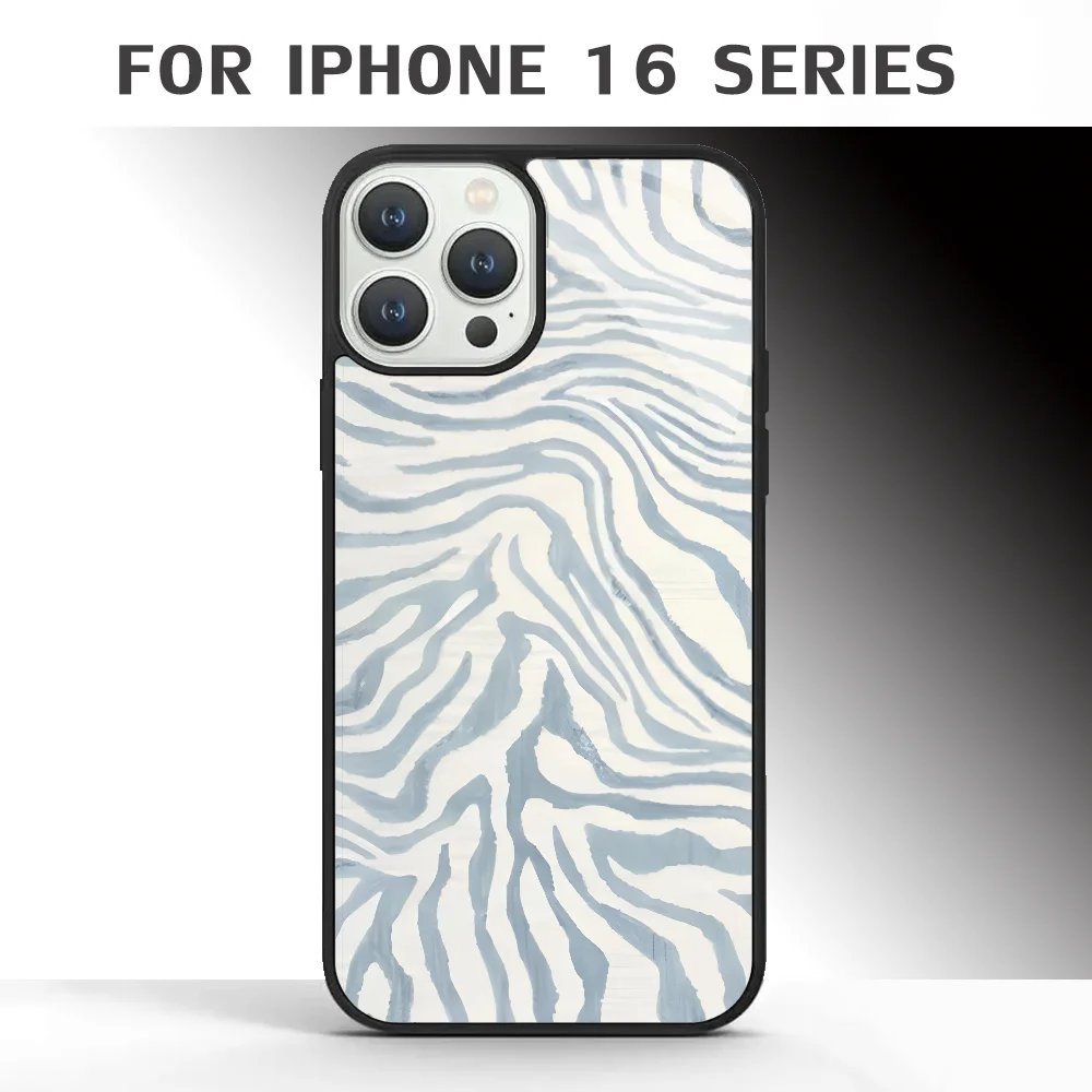 Light Blue Zebra Print Phone Case For IPhone 16 16pro 16plus 16promax Pro Plus Max Mirror Acrylic PC TPU Cover