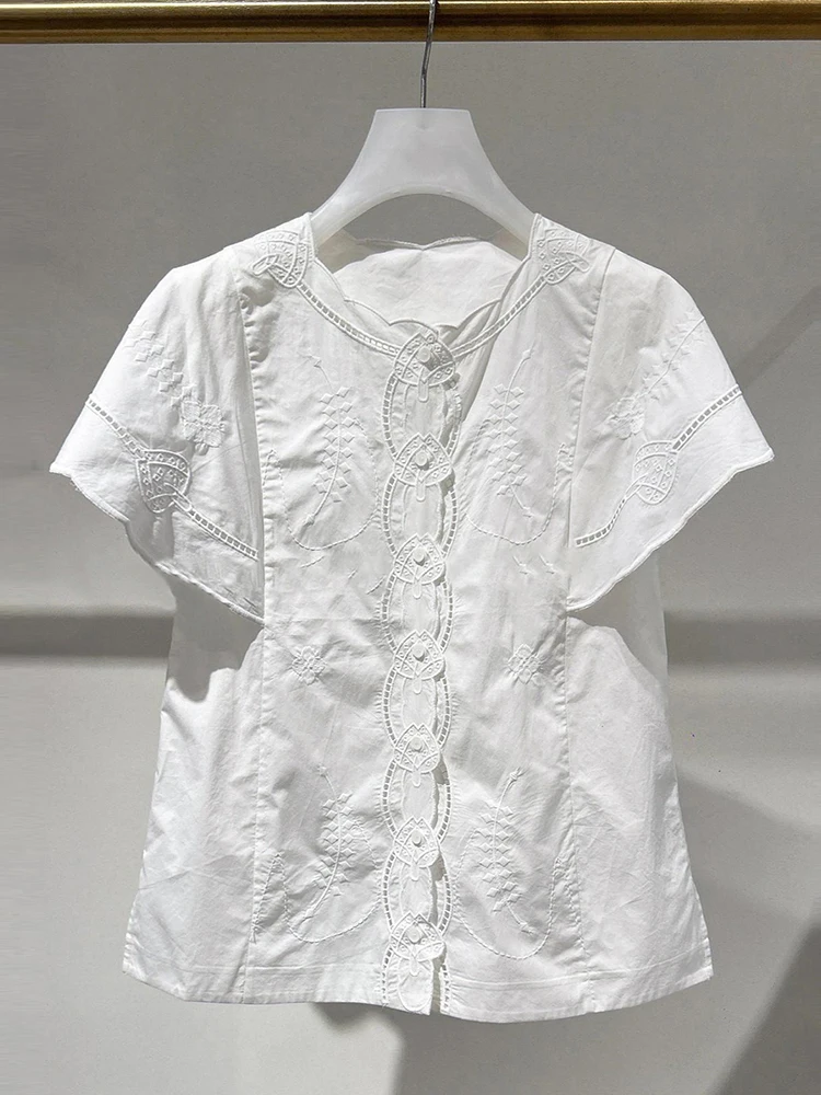 

Летний комплект из вышитого ажурного топа и юбки для женщин, модный костюм из полиэстера...