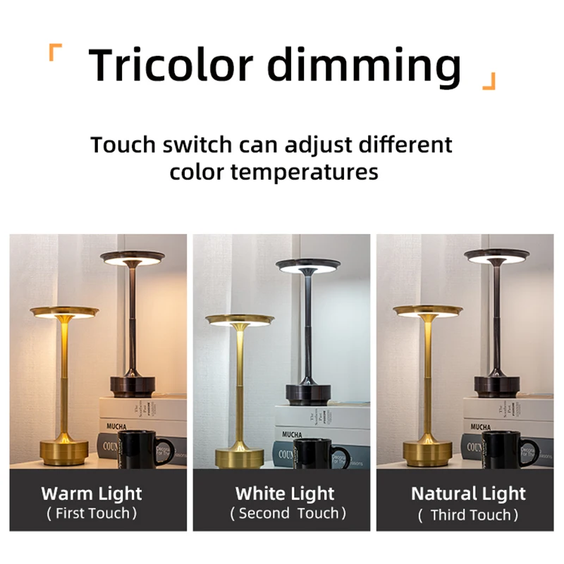 Rechargeable Table Lamp LED Touch Sensor Desktop Night Light Wireless Reading Lamp for Restaurant Hotel Bar Bedroom Decor Light