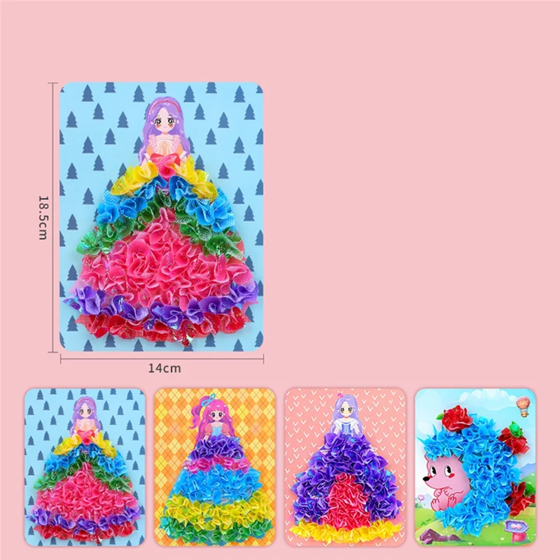 AA01-Poke مجموعة للأطفال الفتيات 4 قطعة لغز ثقب اللوحة بطاقات لوحات DIY بها بنفسك فستان الأميرة النسيج بدس الفن الحرفية