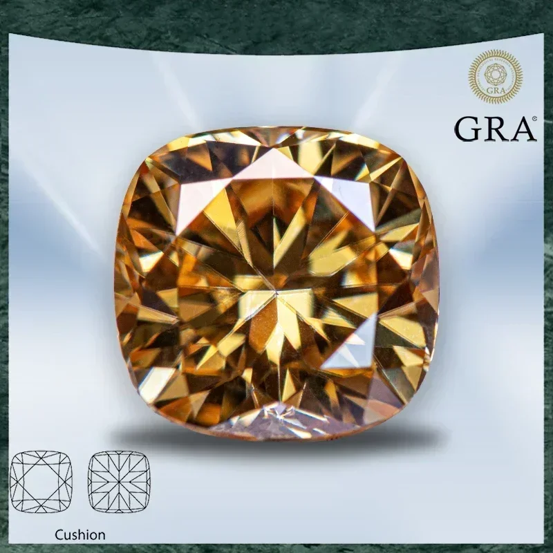 

Moissanite Gemstone Cushion Cut Champagne Color VVS1 with GRA Certificate for Gemstone Charms Advanced Jewelry Making Materials