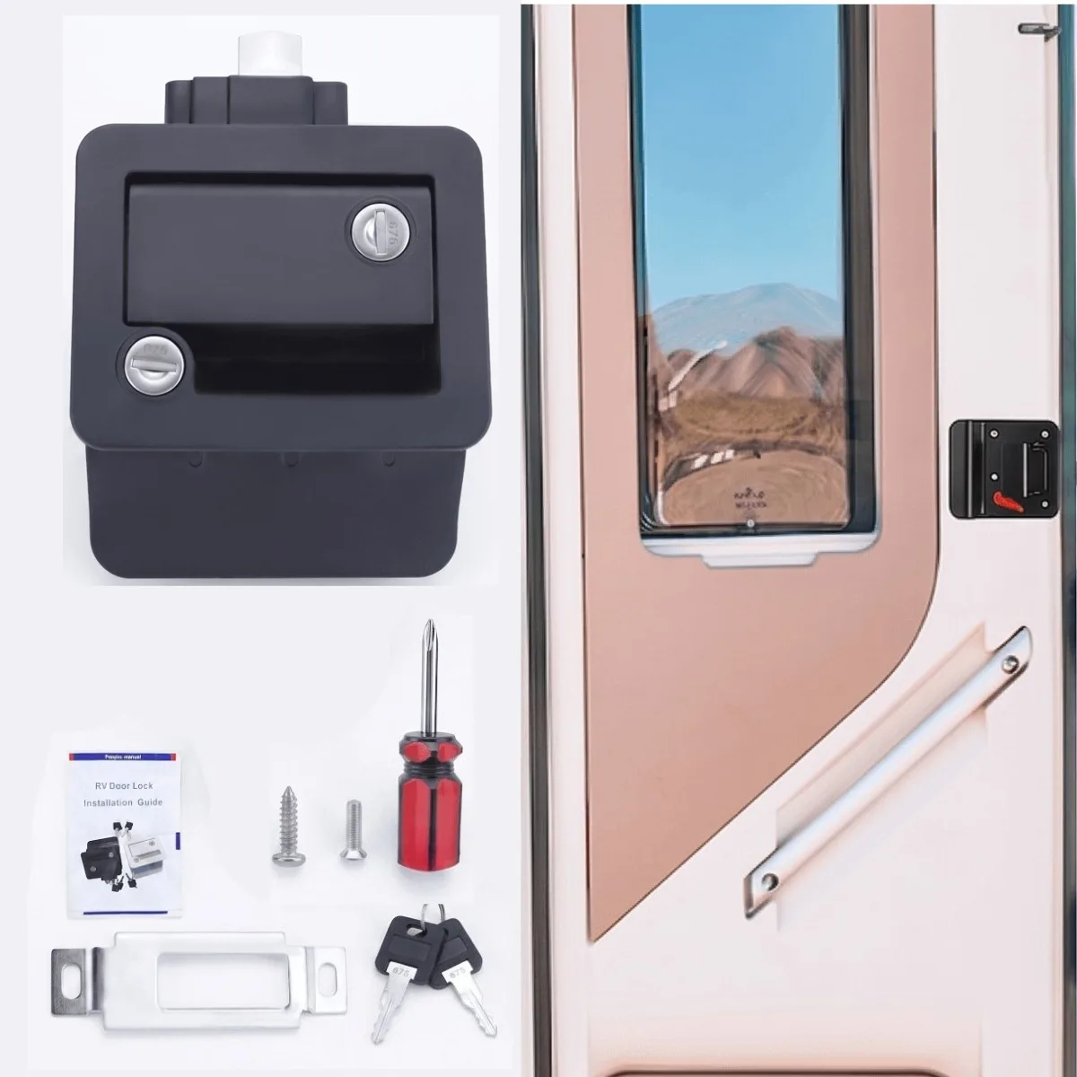 Upgraded RV Door Lock Replacement, Zinc Alloy Paddle Deadbolt Latch for Camper, Travel Trailer, Cargo & Horse Trailer, Black