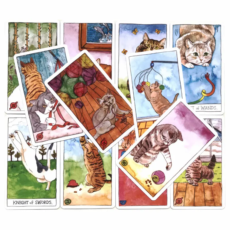 Hot sales Cat Tarot Oracle Card Fate Divination Prophecy Card Family Party Game Tarot 78 Card Deck PDF Guide