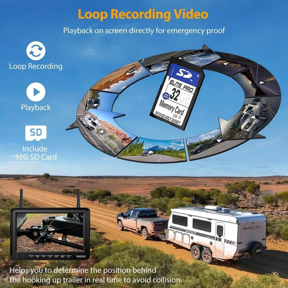 7" Magnetic Solar Wireless Backup Camera for Truck 1 Mins DIY Installation RV Backup Camera HD 1080P Rear View Camera with 18 LE