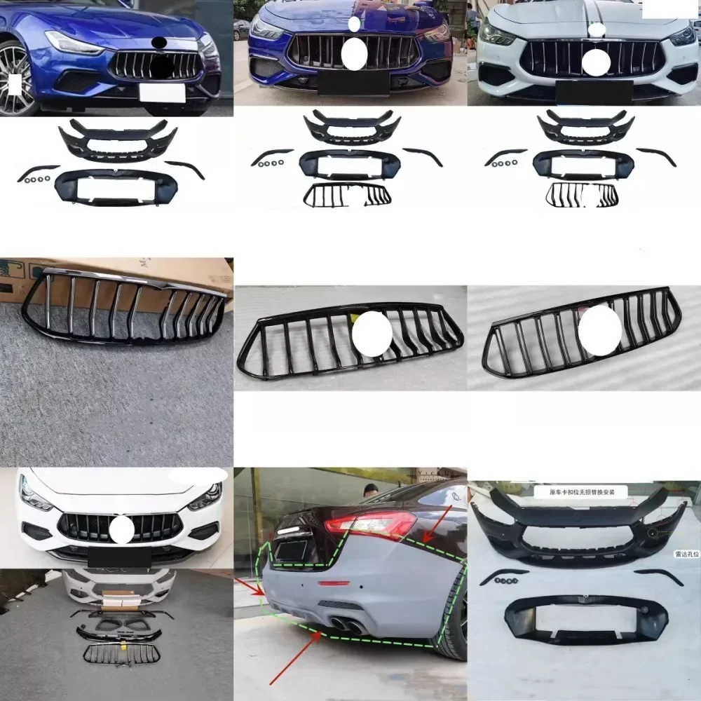 Karosserie-Kit Vordere Hintere Stoßstange Kühlergrill Frontlippe Nebelscheinwerferrahmen Zierleiste für Maserati Ghibli 2014-2021 Auto-Zubehör