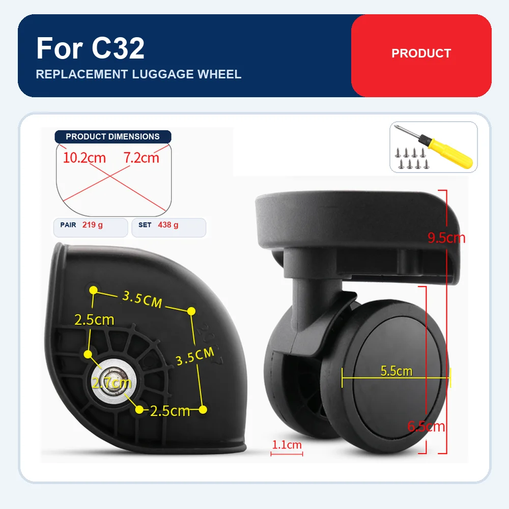 Replacement Luggage Wheel For Delsey C32 For Shengyuan C32 Silent Smooth Rolling Durable Caster Repair Part