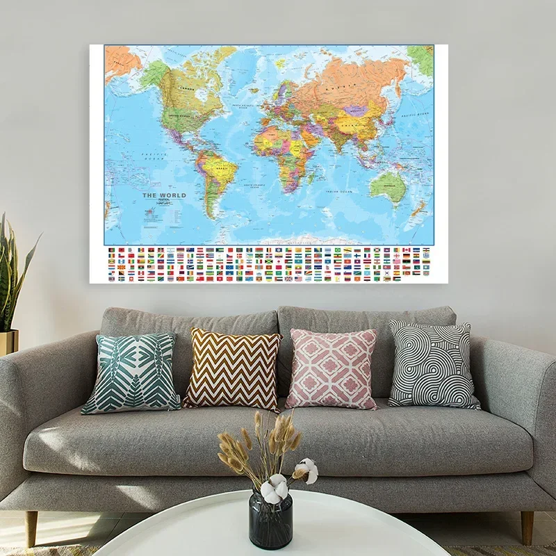 Винтажный постер с картой мира, нетканая живопись, настенное искусство, украшение для офиса и дома, школьные принадлежности, дорожная карта 150x100 см на английском языке