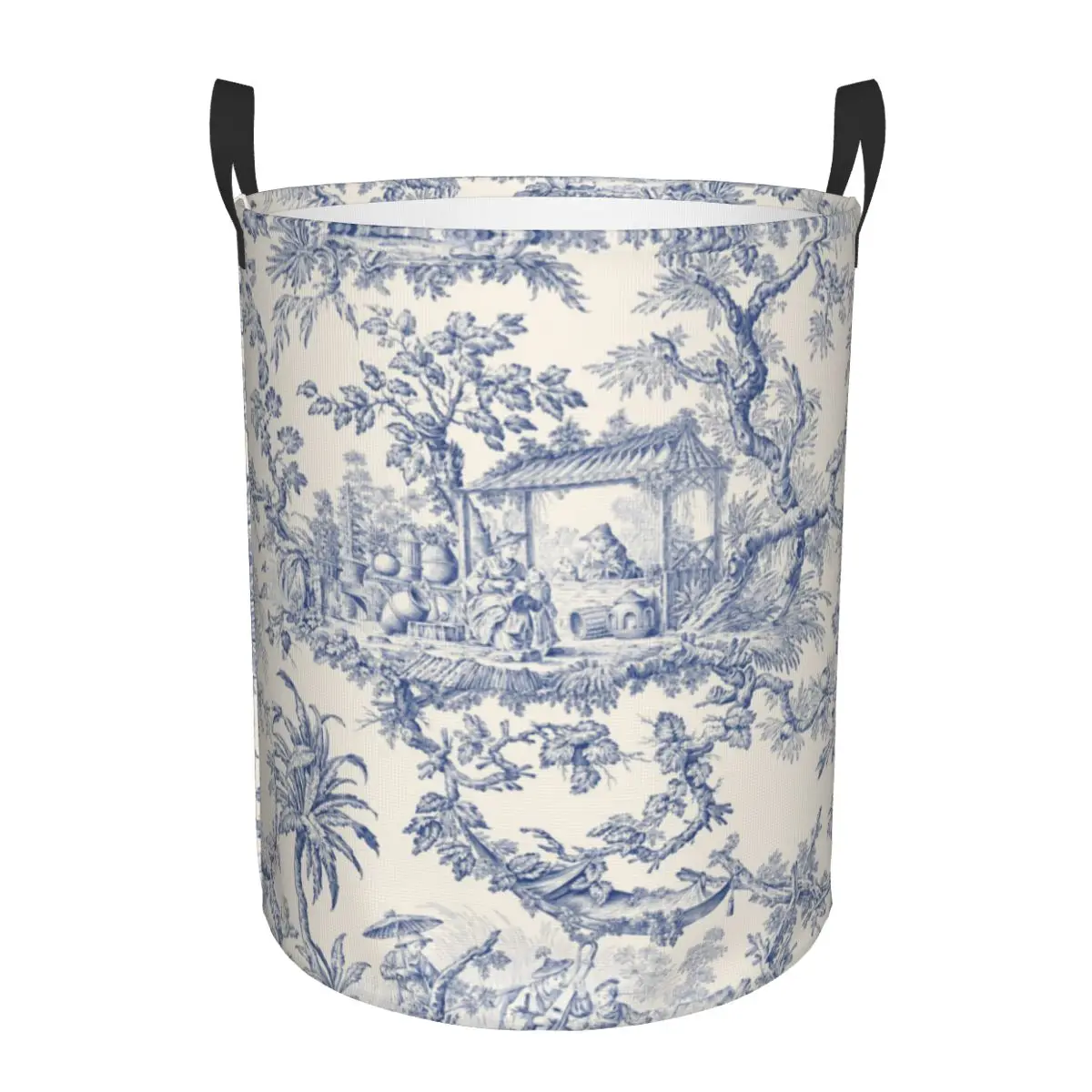 

Custom Toile De Jouy Patterns Laundry Basket Foldable French Motif Clothes Hamper for Nursery Kids Toys Storage Bin