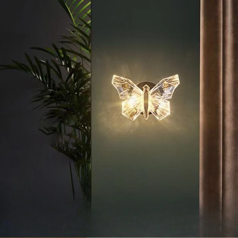 Butterfly Wall Lamp Nordic Light Luxury Bedroom Bedside Warm Romantic Modern Designer Sense Decoration Background Aisle Lamp