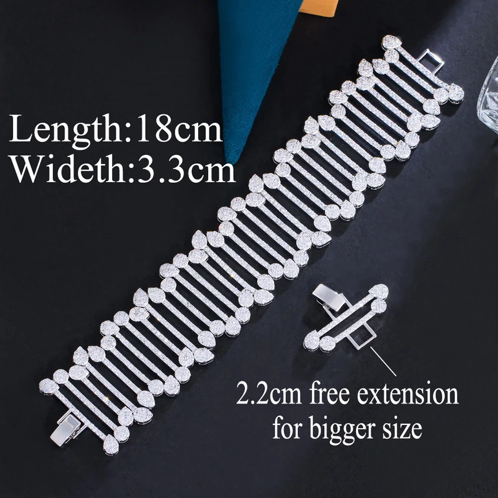 ThreeGraces Elegant Cubic Zirconia Silver Color Geometric Link Chain Bridal Wedding Bracelet for Women Fashion Jewelry BR285