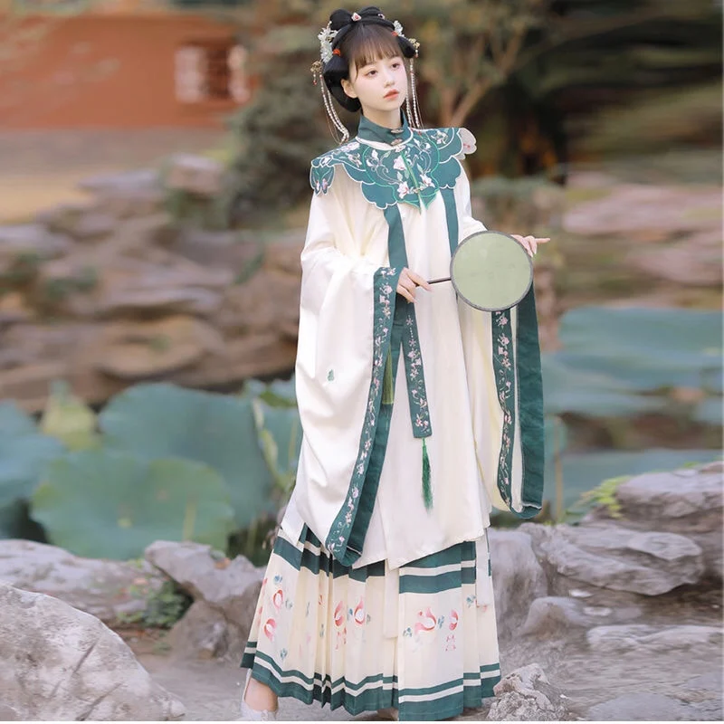 

JC06 New Hanfu Women's Ming Long Coat with Vertical Collar Cloud Shoulder Hundred Dieyi Skirt Heavy Embroidered Four Seasons Han