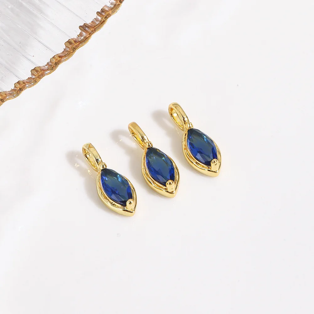 10Pcs small copper plated with colored zircon horse eye pendant jewelry necklace bracelet DIY accessories material