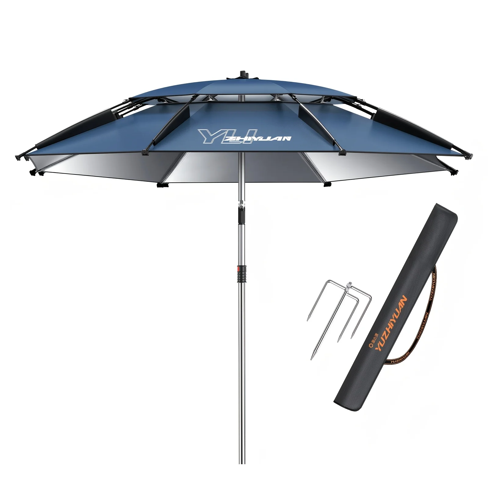Outdoor Umbrella, Thick Silver Coating, Stainless Steel Shaft, Random Pole Ships, 360° Adjustable, Portable With Bag, Sun Shade