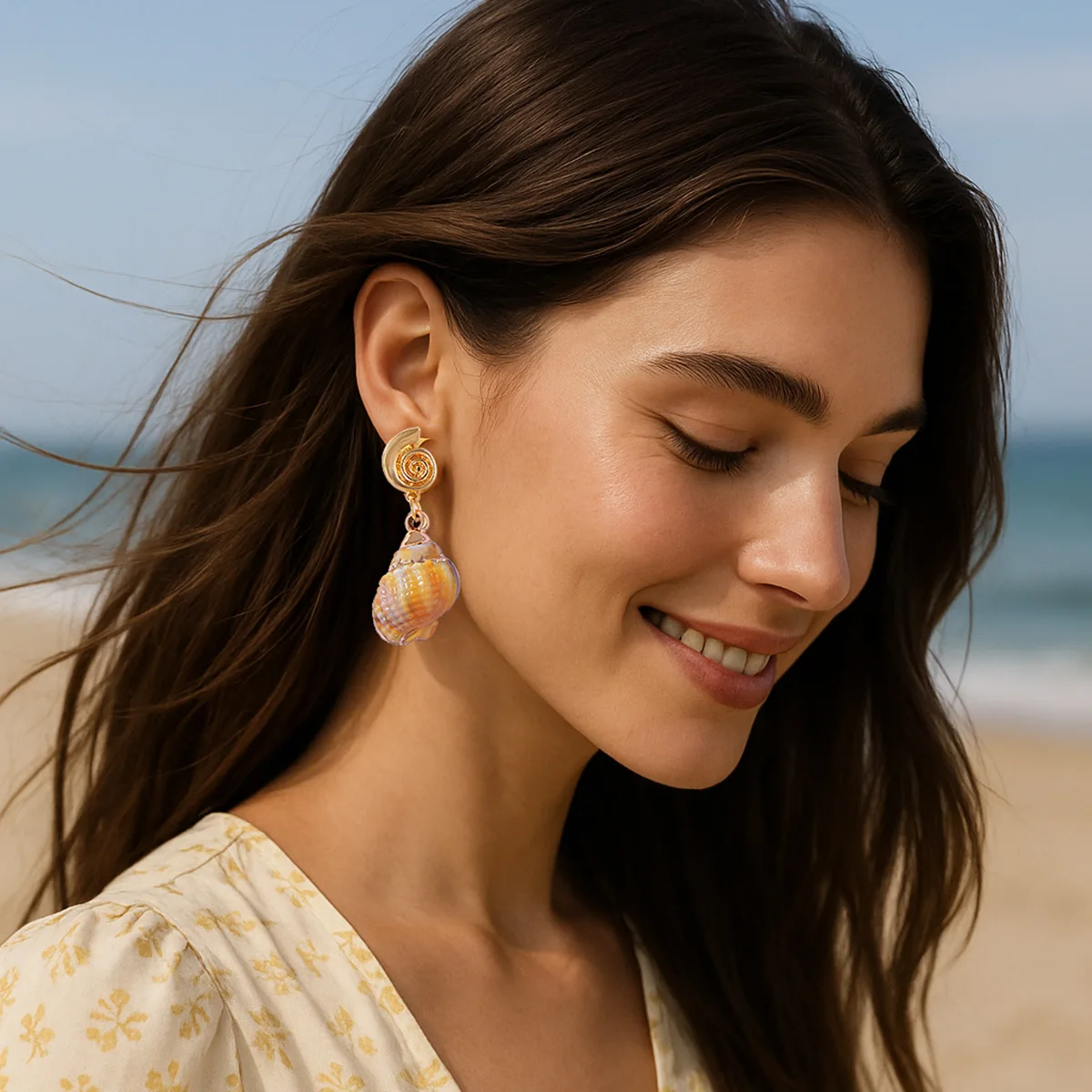 

Personalized Trendy Ocean Leisure Vacation Style Conch Pendant Earrings, Fashionable Summer Women Beach Party Jewelry Earrings