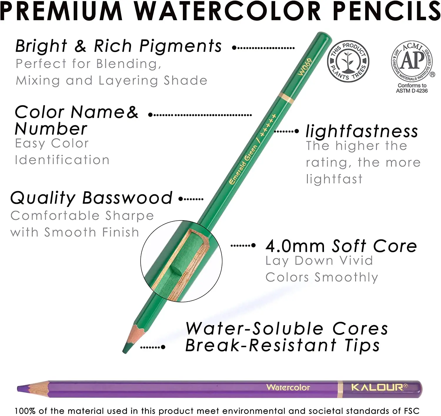 Professional Watercolor Pencils, Set of 120 Colors,with Two Brush,Numbered and Lightfastness,Water-soluble Colored Pencils Kits