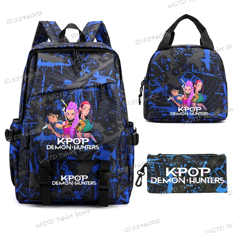 Set Tas Ransel 3in1 Motif Film Populer, Tas Makan Siang, Tempat Pensil Kartun untuk Pelajar, Tas Selempang Perjalanan Luar Ruangan, Tas Ransel Multifungsi untuk Remaja
