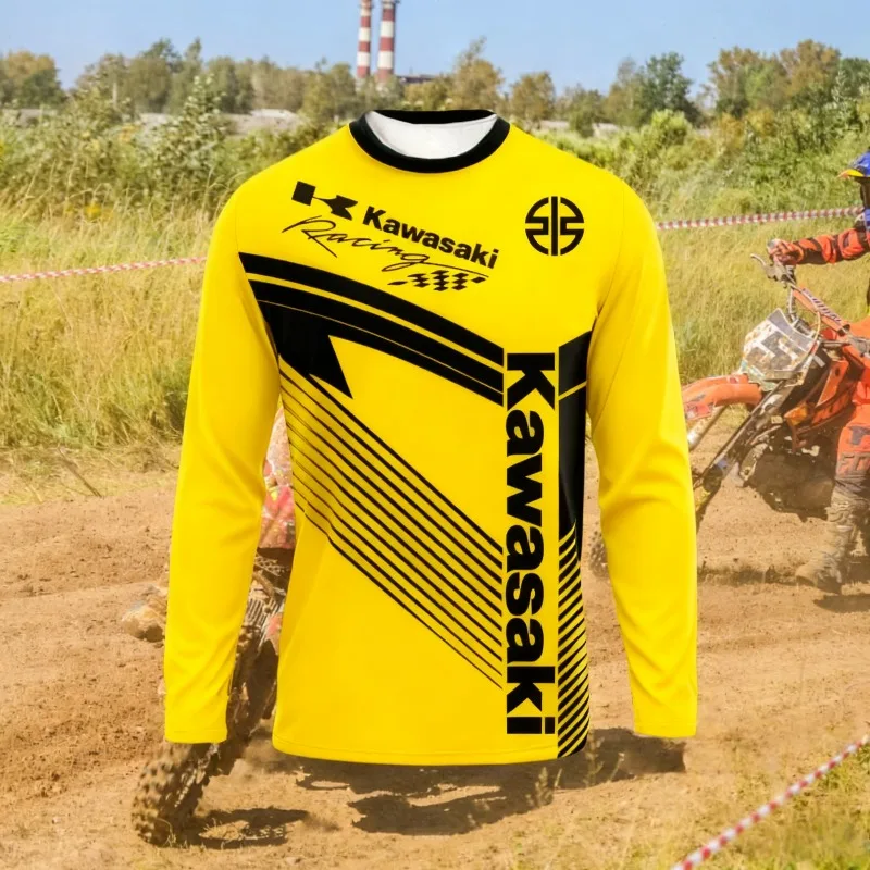 

New Kawasaki Off-road Cycling 3D Printed Long Sleeved T-shirt, Fast and Breathable for Off-road Motorcycle and Bicycle Riding