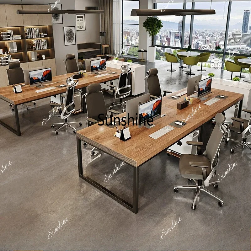 Solid wood office long table screen workstation staff computer desk