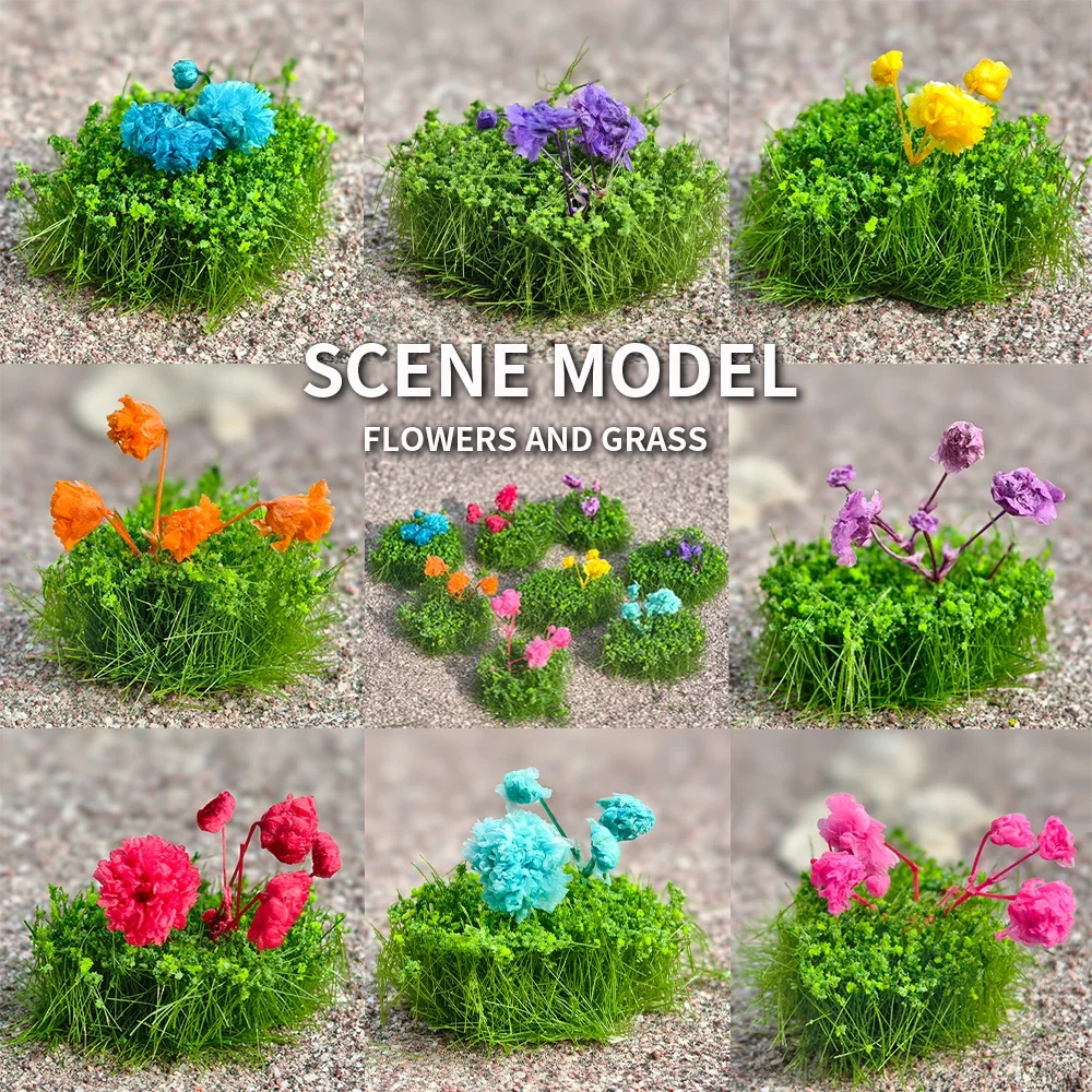 3 pçs/lote em miniatura flor cluster plantas artificiais para diy modelo fazendo/layout de trem/decoração de jardim/diorama cores aleatórias
