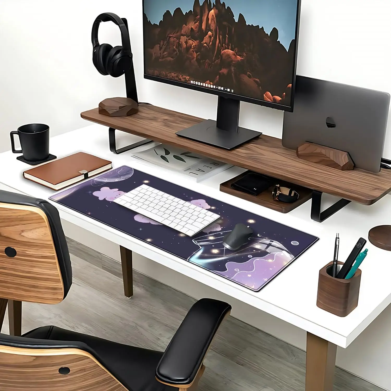 Cute Cartoon Gaming Mouse Pad 31.5x11.8 Inch Extended Non-Slip Rubber Base Mouse Mat with Stitched Edges for Home Gift Office